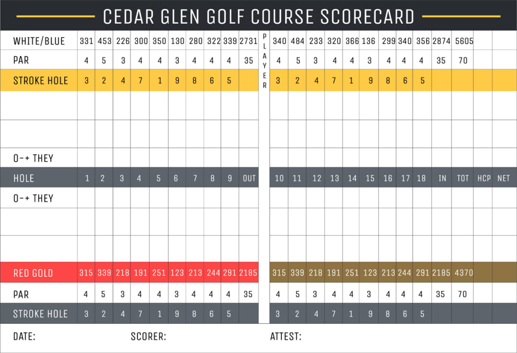 scorecard Cedar Glen Golf Course